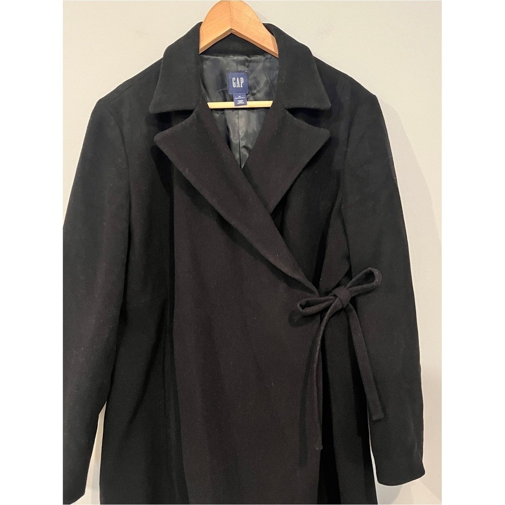 Gap Maternity Wrap Wool Blend Coat Classic Black Medium Side Tie Detail